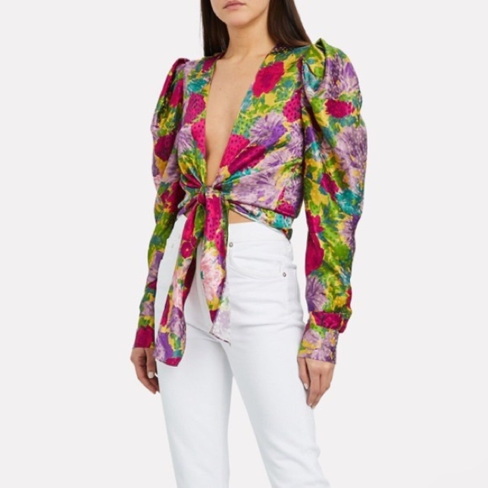Worn once Ronny Kobo Bianca Floral Tie Top
